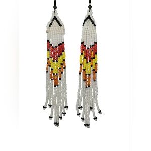 Handmade Seed Bead Tassel White, Yellow, Red, & Orange  Southwestern Earrings